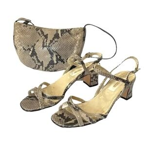 Vintage Talbots snakeskin & leather block heel sandals size 8 + matching handbag